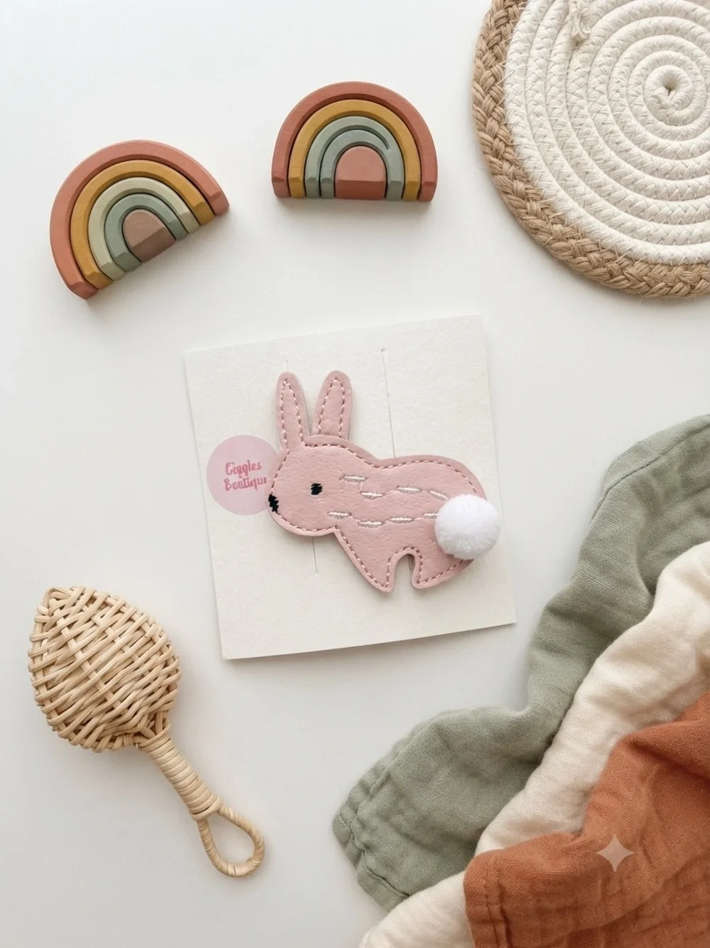 Handmade Pink Bunny Leather Hair Clip Cute Fluffy Tail Boutique
